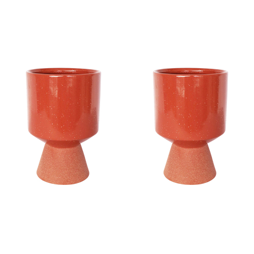 2x Urban Brynn 20cm Ceramic Tall Planter Pot Medium - Berry/Terracotta