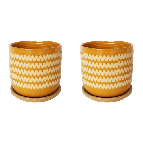 2x Urban Onyx 15cm Ceramic Planter Pot w/ Saucer Medium - Mustard/Sand