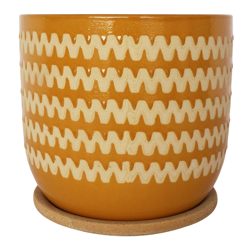 Urban Onyx 18cm Ceramic Planter Pot w/ Saucer Large - Mustard/Sand