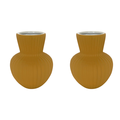 2x Urban Brooklyn 17cm Ceramic Plant/Flower Vase Display Pot Medium - Mustard