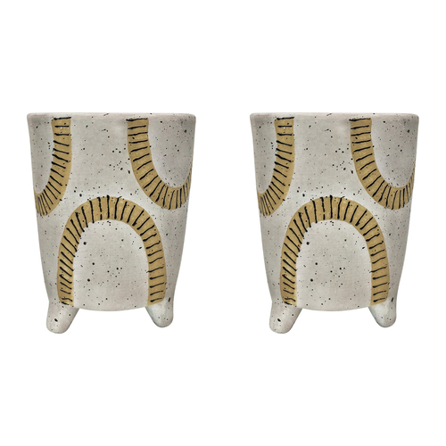 2x Urban Cyrus 20cm Ceramic Planter Pot Large - White/Yellow
