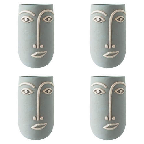 4x Urban 21cm Concrete Face Planter Flower Pot Large - Blue