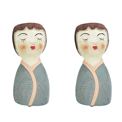 2x Urban Girl Palm 22.5cm Concrete Planter Pot Small - Blue