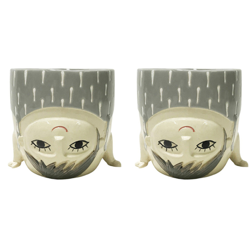 2x Urban Boy Doing Handstand 12cm Ceramic Planter Pot - Grey