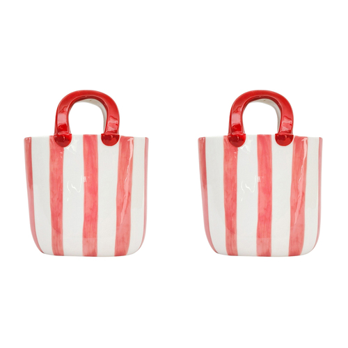 2PK Urban Stripe Handbag Vase Pink 23cm Decorative Home Decor