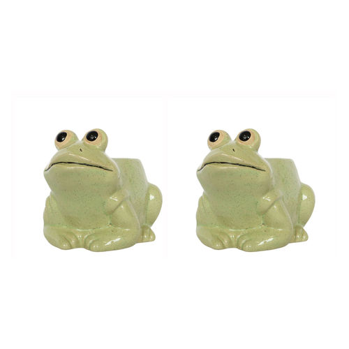 2x Urban Frog 9cm Ceramic Planter Ornament Display Pot Small - Light Green