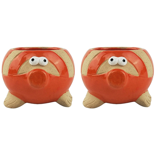 2x Urban Fish 6cm Ceramic Planter Ornament Display Pot Small - Orange