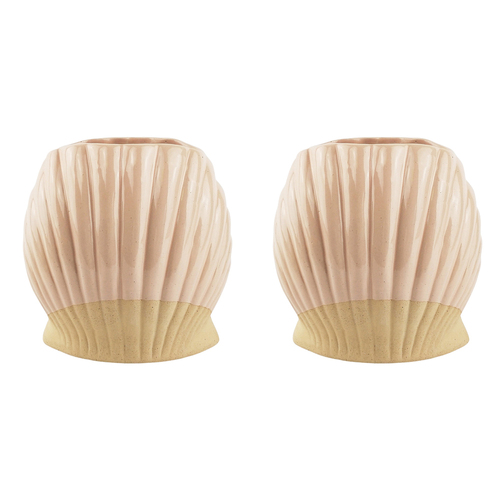 2x Urban Clam Shell 17cm Ceramic Planter Flower Pot - Pink