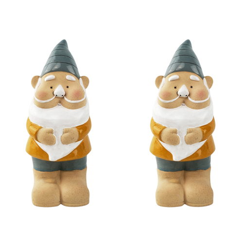 2x Urban 23cm Ceramic Gnome Statue Garden Ornament - Blue/Yellow