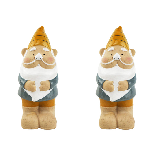 2x Urban 24cm Ceramic Gnome Statue Garden Ornament - Yellow/Blue