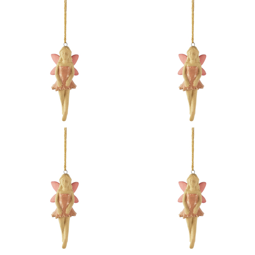 4x Urban 14cm Fairy Ceramic Garden Hanging Charm - Pink