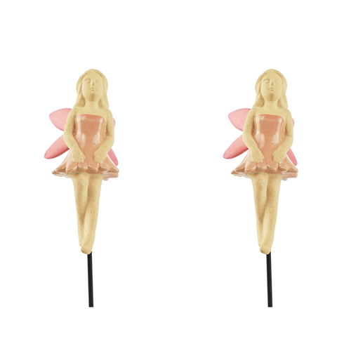 2x Urban 29cm Fairy Ceramic Garden Charm on Stick - Pink