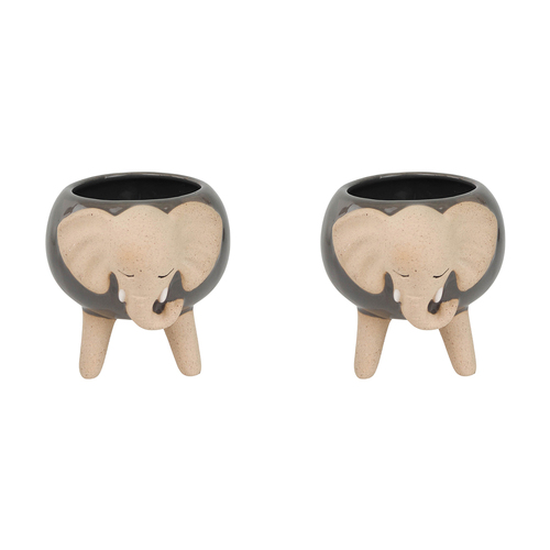 2x Urban Elephant 9cm Ceramic Planter w/ Legs Small - Grey