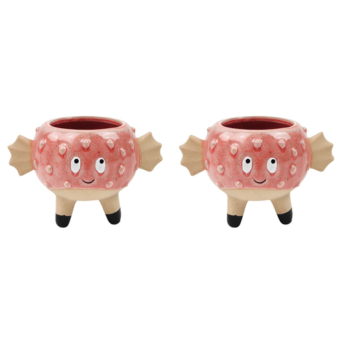 2x Urban Puffer Fish 8cm Ceramic Planter Medium - Pink