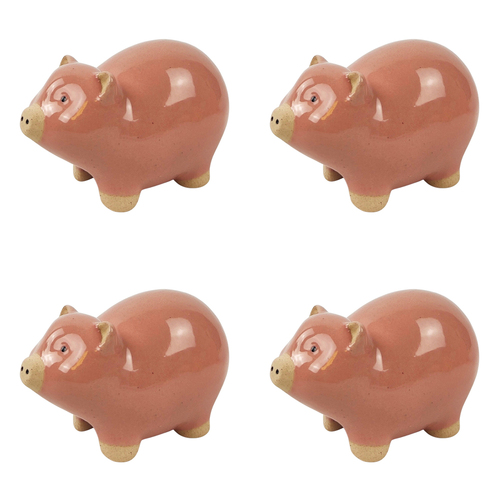 4x Urban 9cm Ceramic Pig Pot Hanger Figurine Decor - Pink