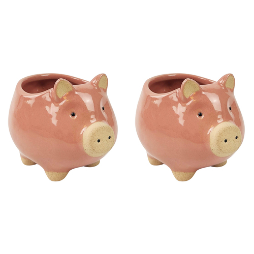 2x Urban Pig 8cm Ceramic Planter Ornament Display Pot Small - Pink