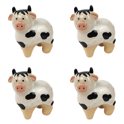 4x Urban 8cm Ceramic Cow Pot Hanger Figurine Decor - Sand/Black