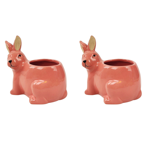 2x Urban 12.5cm Bunny Ceramic Planter Garden Plant Pot - Pink