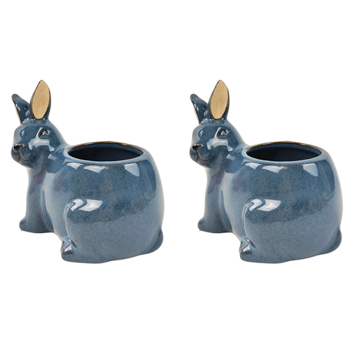 2x Urban 12.5cm Bunny Ceramic Planter Garden Plant Pot - Blue
