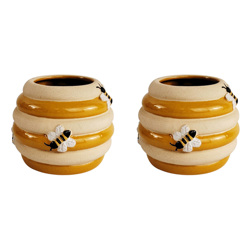 2x Urban 8cm Ceramic Beehive Planter Honeycomb Home/Garden Decor - Sand