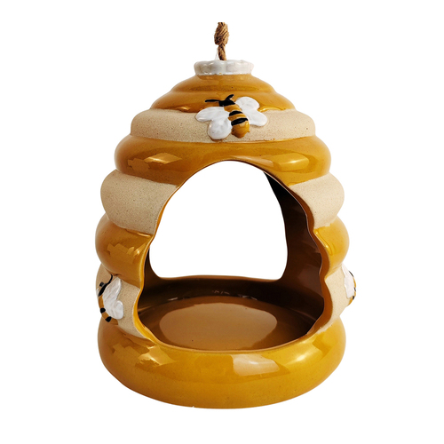 Urban 17.5cm Ceramic Beehive Hanging Bird Feeder Honeycomb Garden Decor