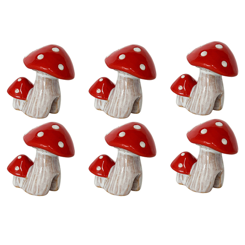 6PK Urban Toadstool Pot Hanger White Red 7cm Home Decorative Garden Decor