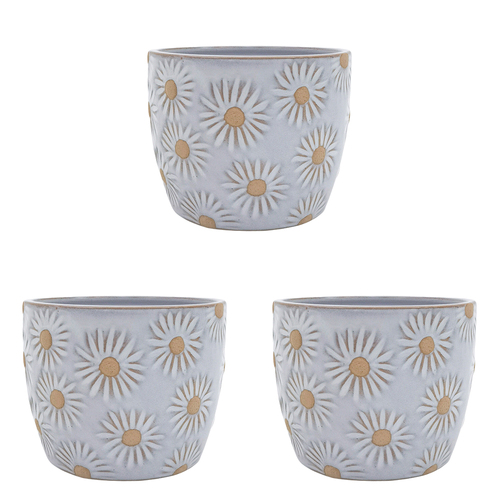 3PK Urban Embossed Daisy Planter White 9cm Home Decorative Garden Decor