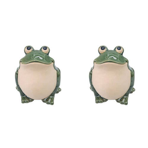 2PK Urban Ceramic Standing Frog Outdoor Garden Planter Pot 16cm Green