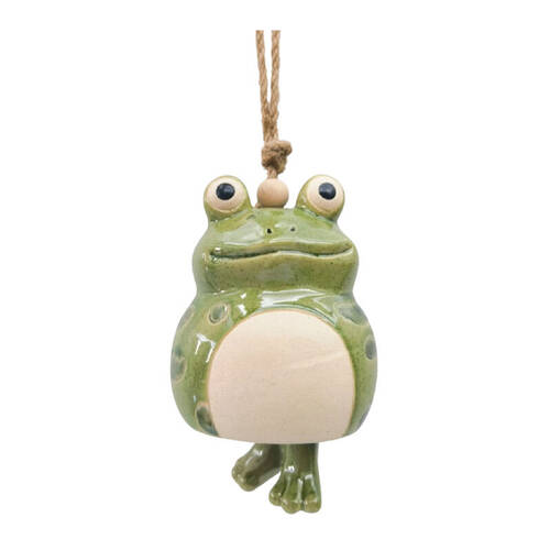 Urban Ceramic Frog Hanging Bell Outdoor Garden Decor 18x11cm Green