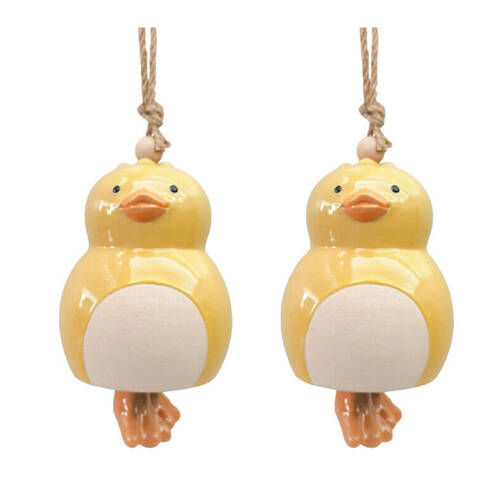 2PK Urban Ceramic Duck Hanging Bell Outdoor Garden Decor 18x11cm Yellow