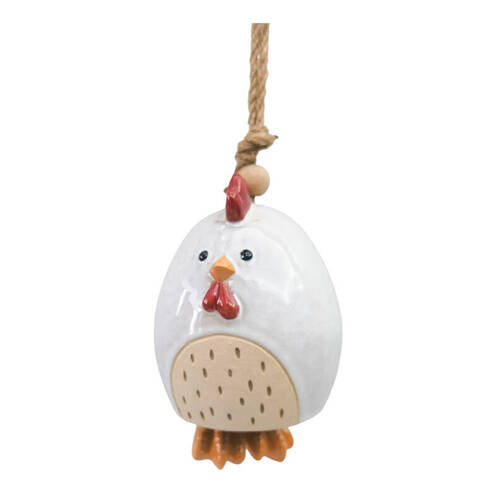 Urban Ceramic Chicken Bell Outdoor Garden Decor 18x12cm White