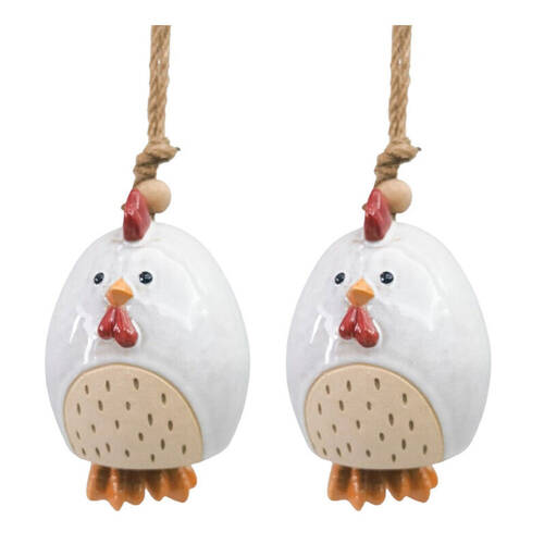 2PK Urban Ceramic Chicken Bell Outdoor Garden Decor 18x12cm White