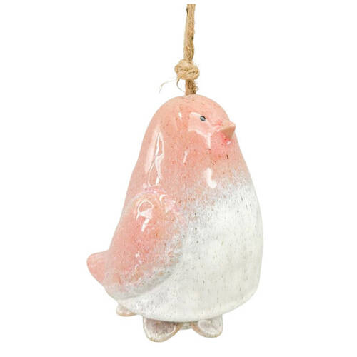 Urban Ceramic Bird Hanging Bell Outdoor Garden Decor 15x11cm Pink