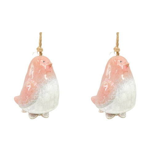 2PK Urban Ceramic Bird Hanging Bell Outdoor Garden Decor 15x11cm Pink