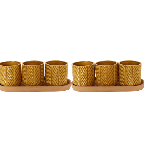 2x 3pc Urban Zari 8cm Ceramic Planter Pot w/ Saucer - Mustard