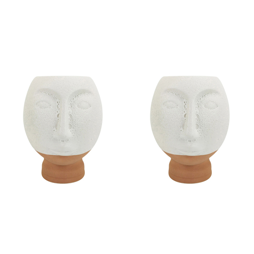 2x Urban Kendall Face 18cm Ceramic Plant/Flower Vase Display Small - White