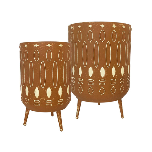 2pc Urban Emery 25.5/36.5cm Metal Planter w/ Legs - Terracotta