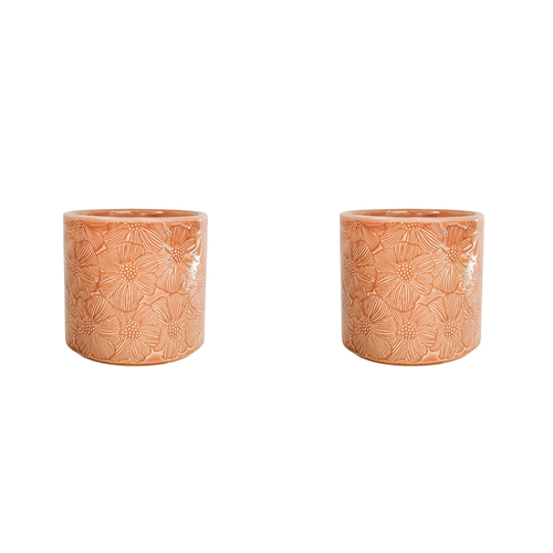2PK Urban Products Etched Flower Home Decor Planter Salmon 12cm