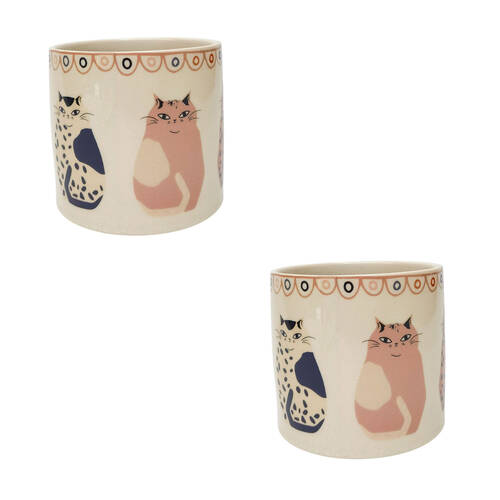 2PK Urban Cat Pet-Themed Home/Garden Plant Pot Grey Planter 14cm