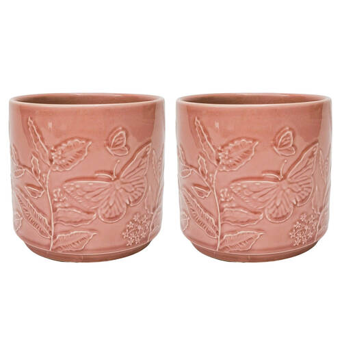 2PK Urban Butterfly Stoneware Planter Pot 12x14cm Pink