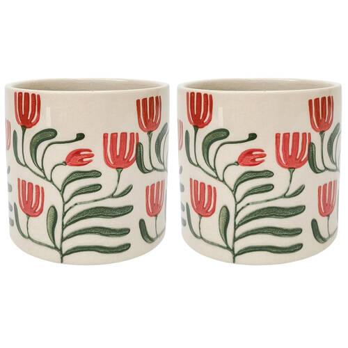 2PK Urban Pilbra Stoneware Planter Pot Small 12cm Green/Red