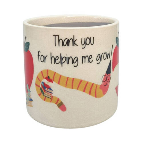 Urban Bookworm Thank You Stoneware Outdoor Planter Pot 12x11cm Red