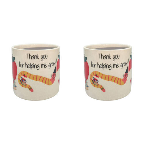 2PK Urban Bookworm Thank You Stoneware Outdoor Planter Pot 12x11cm Red
