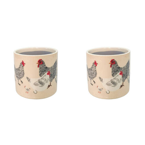 2PK Urban Chickens Stoneware Outdoor Planter Pot 12x11cm Black/White