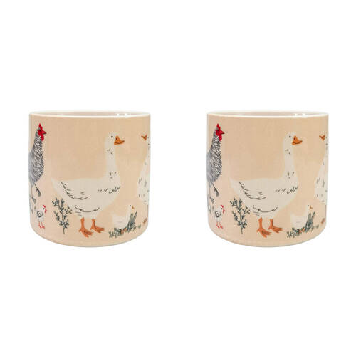 2PK Urban Chicken Friends Stoneware Outdoor Planter Pot 14x13cm Black/White