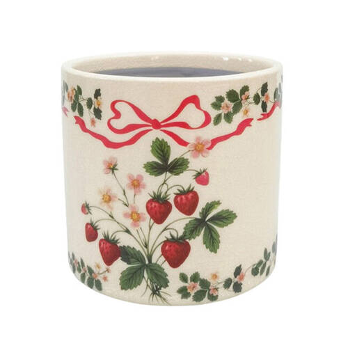 Urban Strawberry Field Stoneware Outdoor Planter Pot 12x11cm Green/Red