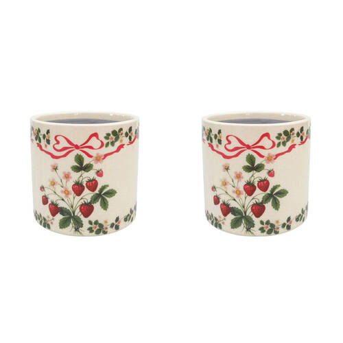 2PK Urban Strawberry Field Stoneware Outdoor Planter Pot 12x11cm Green/Red