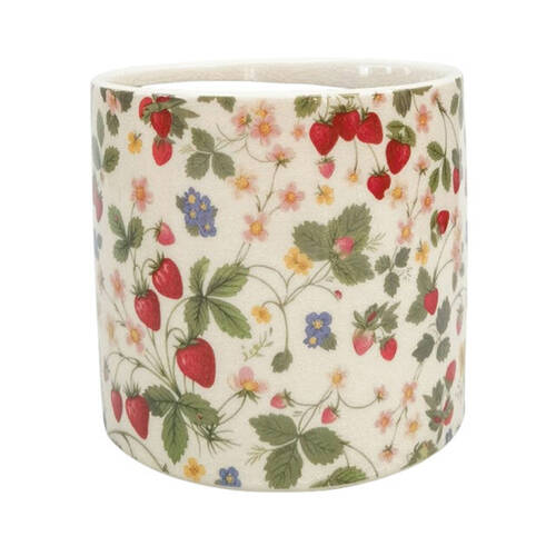 Urban Strawberry Field Stoneware Outdoor Planter Pot 14x13cm Green/Red