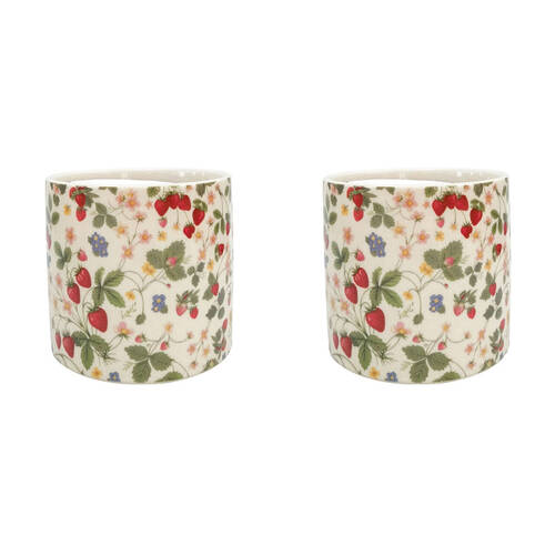 2PK Urban Strawberry Field Stoneware Outdoor Planter Pot 14x13cm Green/Red