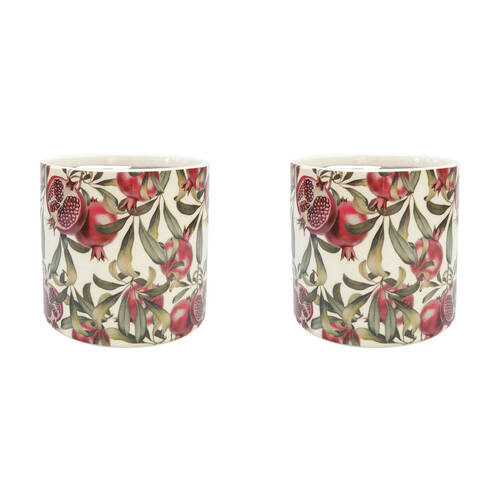 2PK Urban Pomegranate Stoneware Outdoor Planter Pot 14x13cm Green/Red